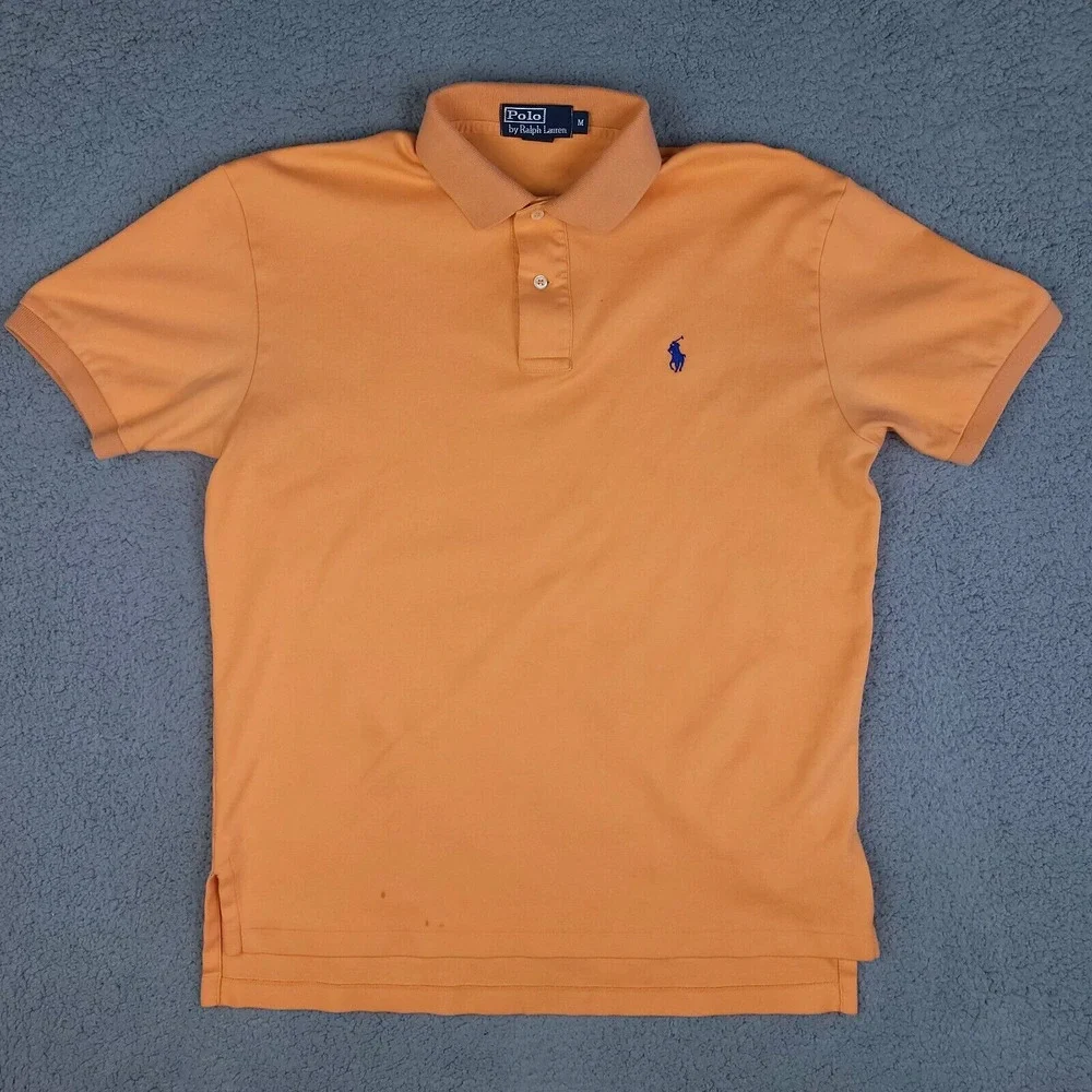 Polo Ralph Lauren Polo Shirt‎ Mens Medium Orange Pony Cotton Rugby